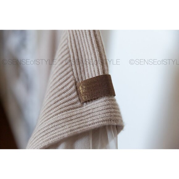 Brunello Cucinelli Women Cashmere Silk Sweater Top Monili Beige XS - Picture 4 of 10